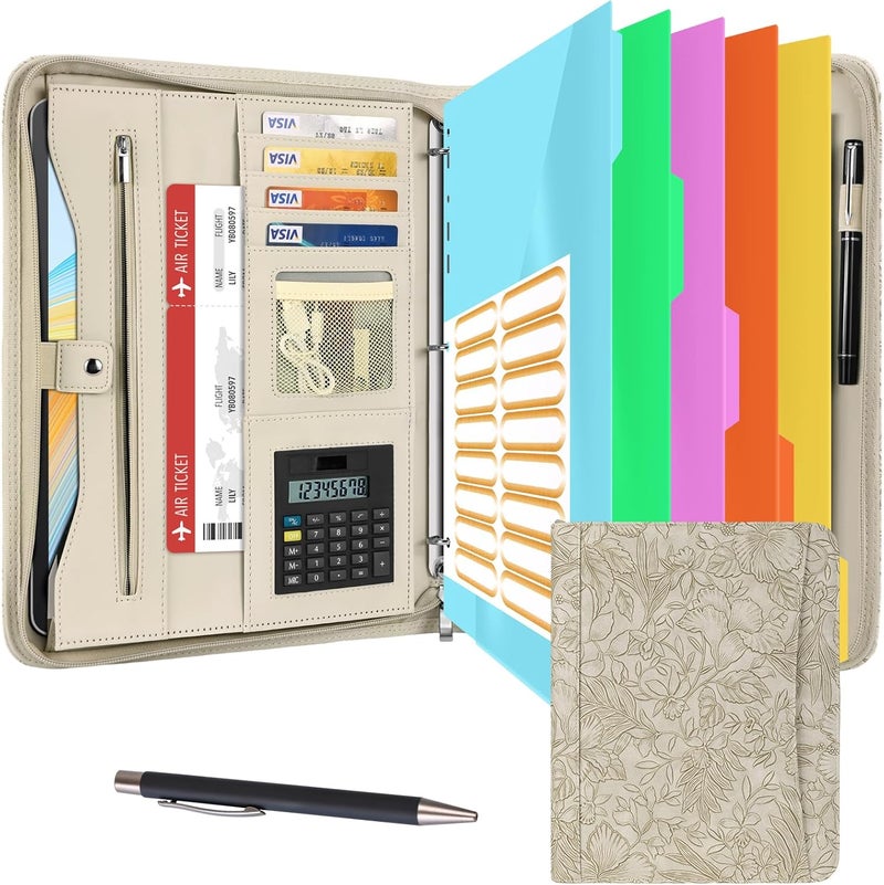 Eshow Portfolio Organizer - 3 Ring Binder with Zipper, Vegan Leather Business Padfolio Folder with Notepad Includes 5 Color Sheet Protectors for Documents Files for Men Women - Image 1